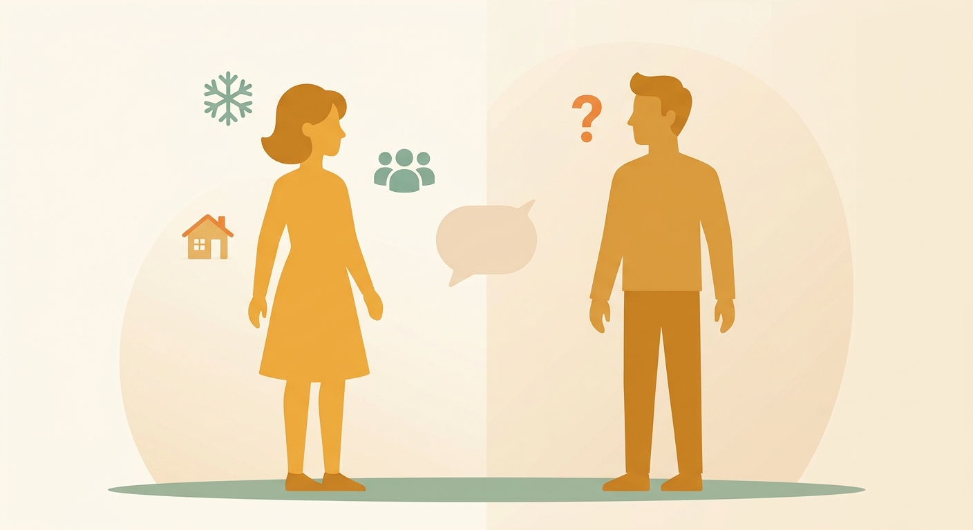夫が反対する理由と妻が反対する理由の違いを対比するイラスト