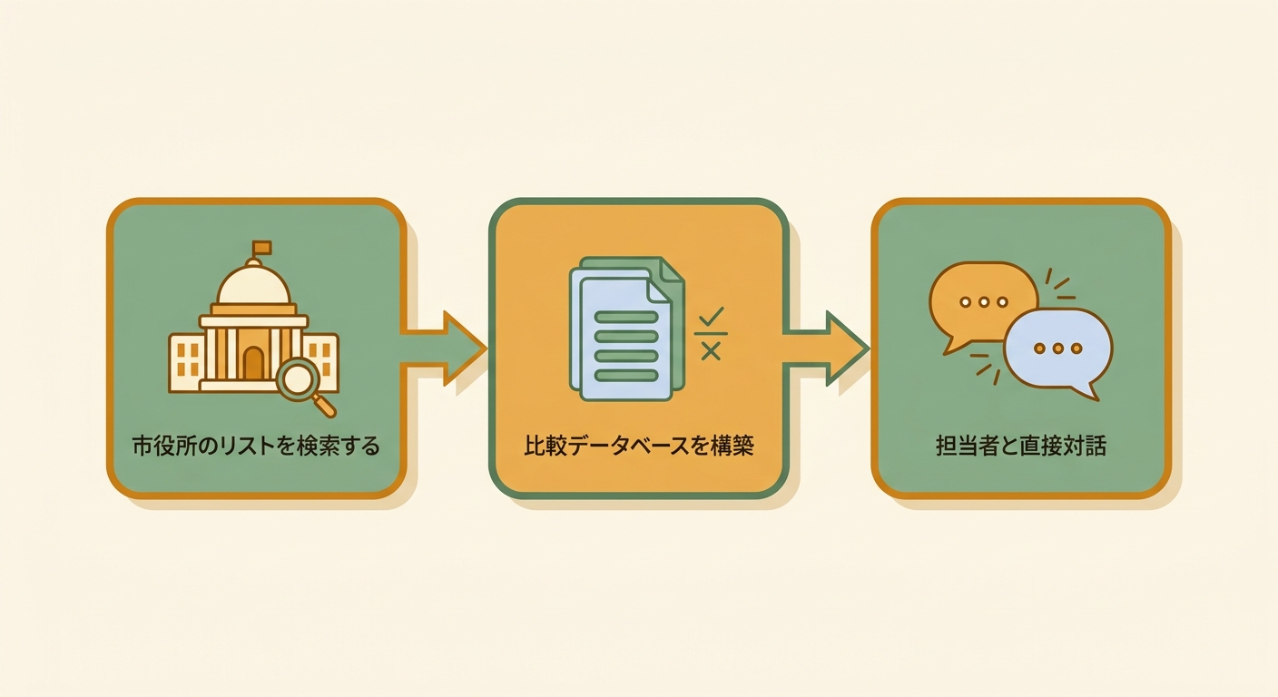 自治体HP・協力隊まとめサイト・地方就職サイトから担当者との対話へとつながる探し方のフローチャート